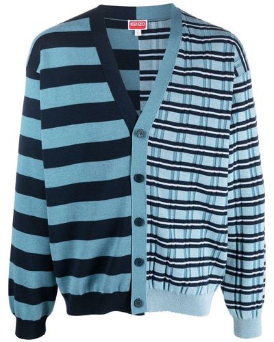 KENZO Mixed-stripe Pattern Cardigan - Blue
