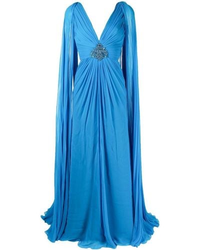 Jenny Packham Robe longue Sylvia à manches drapées - Bleu