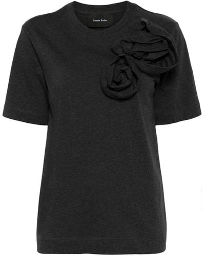 Simone Rocha T-Shirt mit Rosenapplikation - Schwarz
