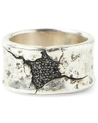 John Varvatos Ring in Distressed-Optik mit schwarzen Diamanten - Weiß