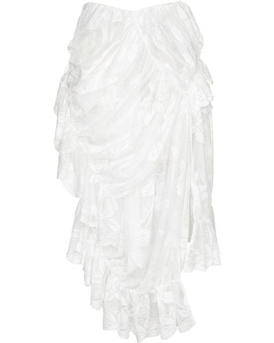 YUHAN WANG Lace-jacquard Draped Asymmetric Skirt - White