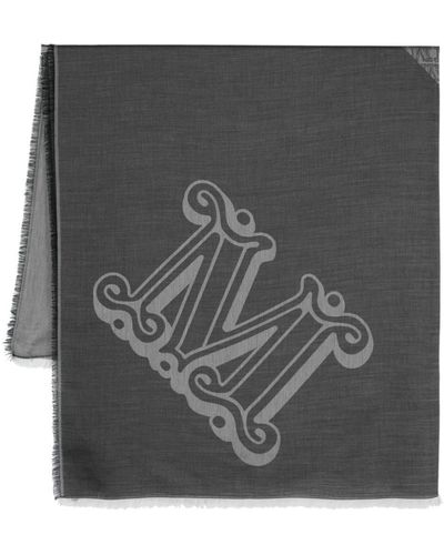 Max Mara Logo Silk Blend Foulard - Grey