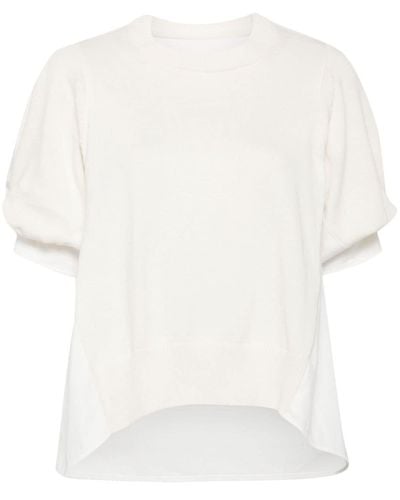Sacai T-Shirt mit Feinstrick-Einsätzen - Weiß