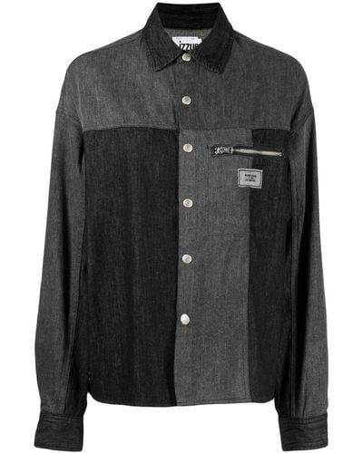 Izzue Panelled Denim Shirt - Black