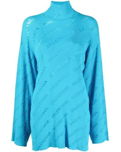 Balenciaga Debossed-logo Sweater - Blue