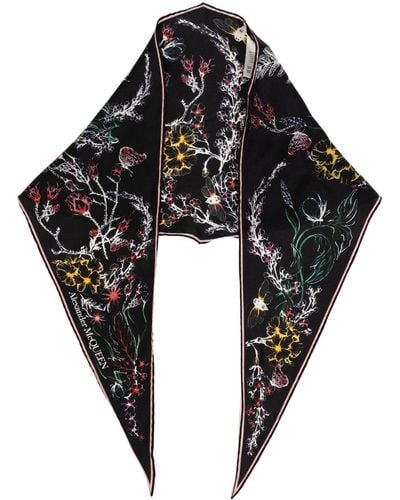 Alexander McQueen Floral-print Silk Scarf - Black