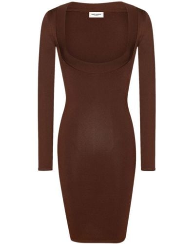 Saint Laurent Square-neck Knitted Dress - Brown