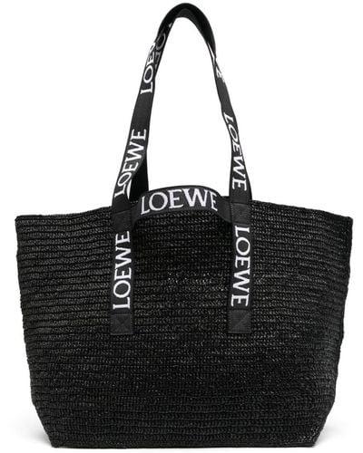 Loewe Logo-embroidered Woven Tote Bag - Black