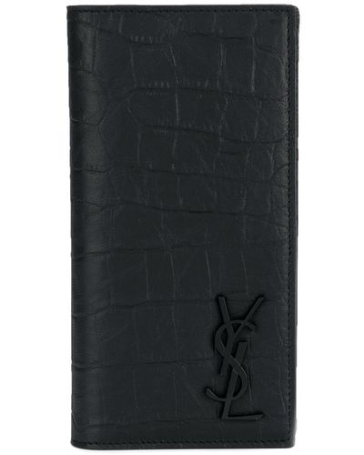 Saint Laurent Crocodile-embossed Card Holder - Black