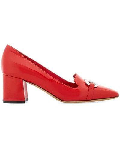 Ferragamo Gancini-plaque 60mm Leather Court Shoes - Red