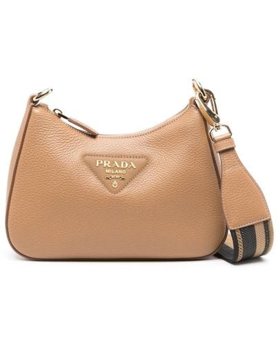 Prada Logo-lettering Leather Crossbody Bag - Natural
