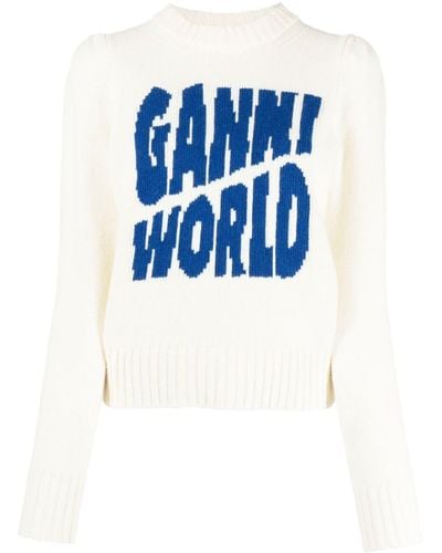 Ganni Logo Crew-neck Sweater - Blue