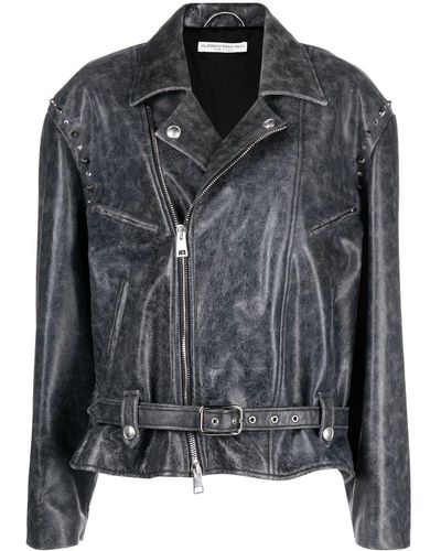Alessandra Rich Embellished Leather Biker Jacket - Black