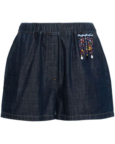 MSGM Bead-embellished Denim Shorts - Blue