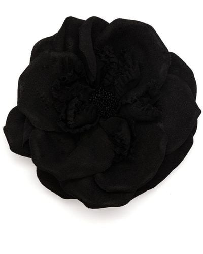 Saint Laurent Rose-appliqué Engraved-logo Brooch - Black