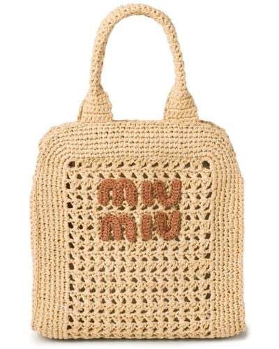 Miu Miu Crochet Raffia Tote Bag - Natural