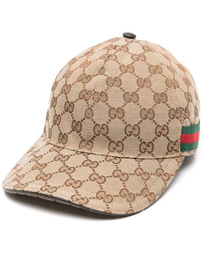 Gucci Monogram-pattern Striped-trim Woven Cap - Brown