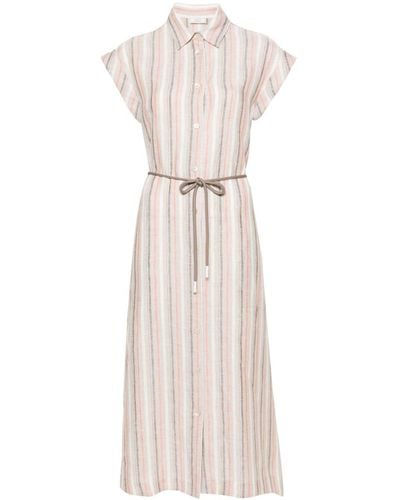 Peserico Striped Linen Midi Shirt Dress - Natural