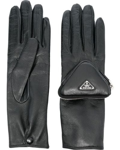 Prada Handschuhe mit Reißverschlusstasche - Schwarz