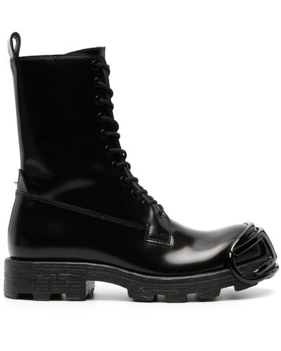 DIESEL Bottines en cuir D-Hammer à lacets - Noir