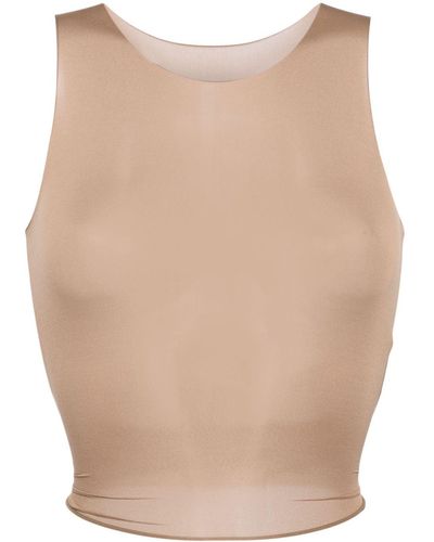 MM6 by Maison Martin Margiela Semi-sheer Cropped Top - Natural