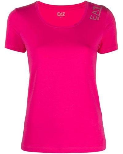 EA7 Logo-print Crew-neck T-shirt - Pink