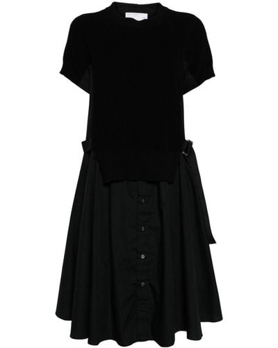 Sacai Short-sleeve Cotton Midi Dress - Black