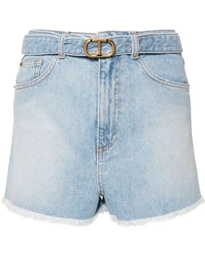 Twin Set Belted Denim Shorts - Blue