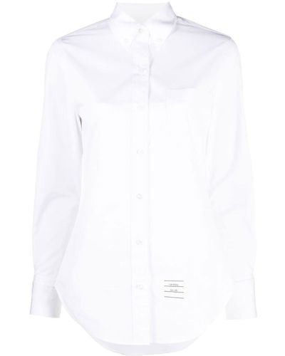 Thom Browne Logo-patch Long-sleeved Shirt - White