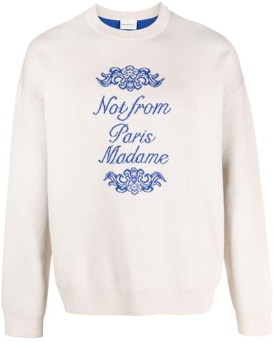 Drole de Monsieur Slogan-print Intarsia-knit Sweater - White