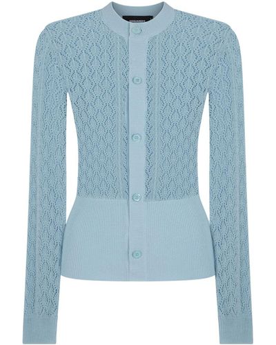 DSquared² Pointelle-knit Cotton Cardigan - Blue
