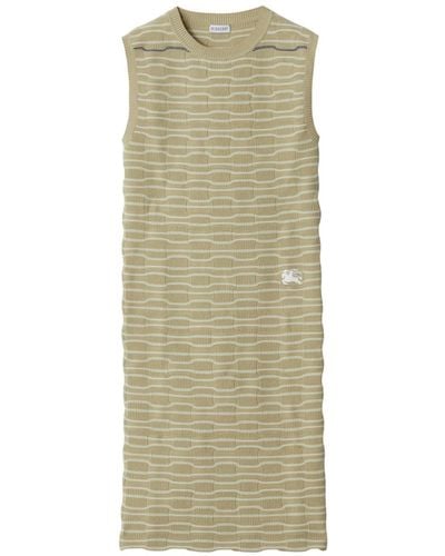 Burberry Embroidered-logo Ribbed Mini-dress - Green