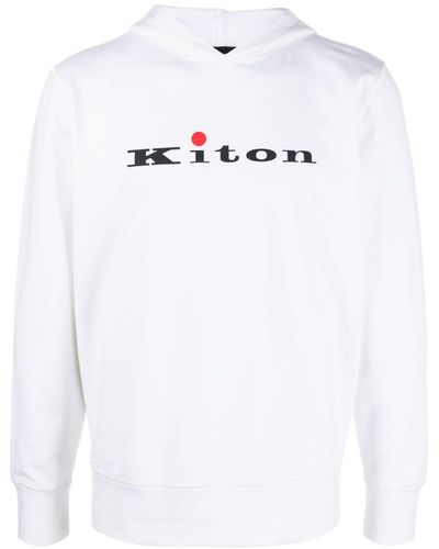 Kiton Hoodie en coton à logo imprimé - Blanc