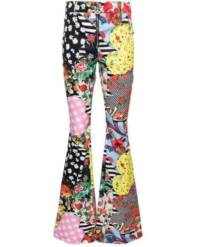 Moschino Jeans Patchwork-print Flared Trousers - Yellow