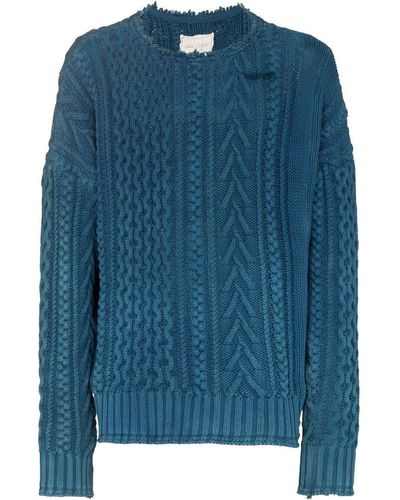 Greg Lauren Fisherman's Knit Crew Neck Sweater - Blue