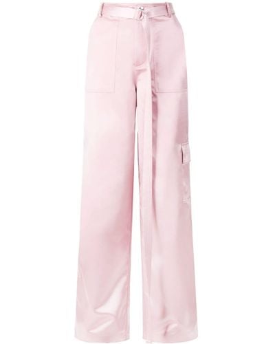 STAUD Shay Satin Wide-leg Trousers - Pink