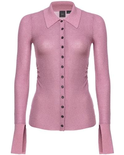 Pinko Ribbed-knit Lurex Shirt - Pink