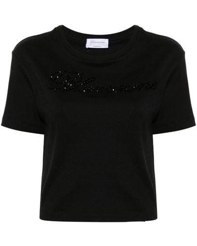 Blumarine Rhinestone-embellished Cotton T-shirt - Black