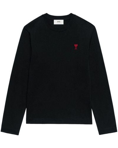Ami Paris Embroidered Cotton Sweatshirt - Black