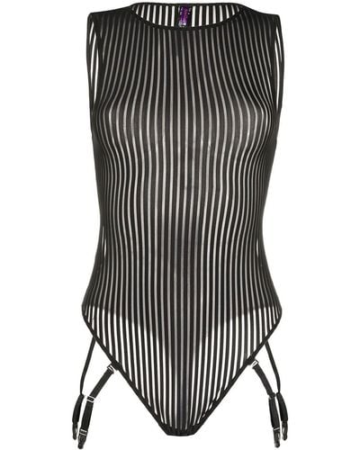Maison Close Striped Bodysuit - Black