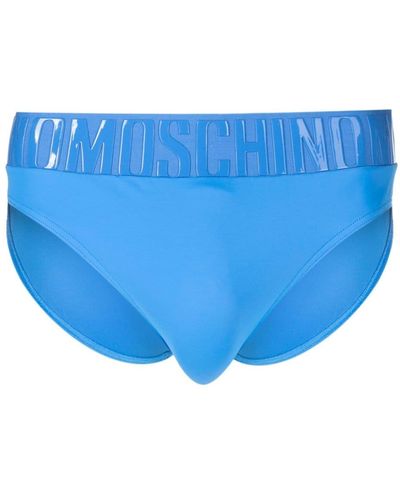 Moschino Rubberised-logo Waistband Swim Trunks - Blue
