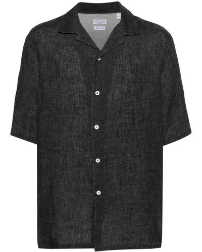 Brunello Cucinelli Chambray Linen Shirt - Black