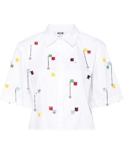 MSGM Bead-embellished Cotton Shirt - White