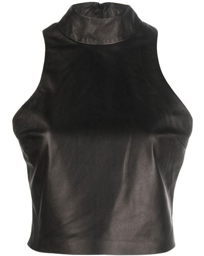Amiri Mock-neck Sleeveless Leather Top - Black