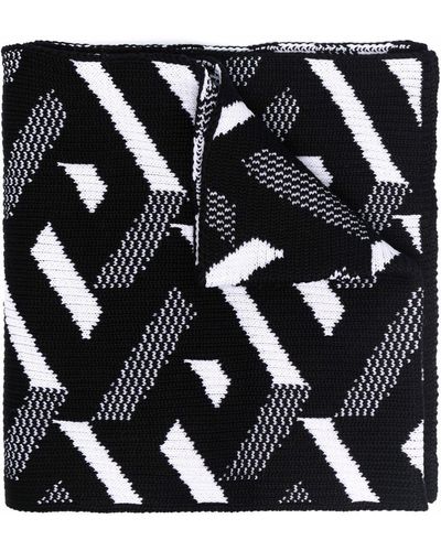 Versace Écharpe en maille à motif géométrique - Noir