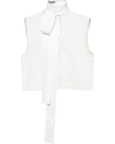 Miu Miu Top smanicato con colletto sciarpa - Bianco