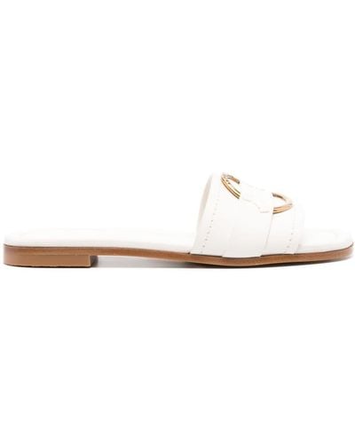 Moncler Bell Leather Slides - White