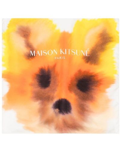 Maison Kitsuné Watercolour-fox Silk Scarf - Orange