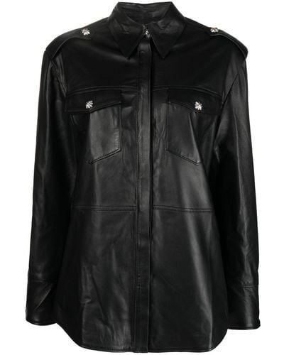 John Richmond Fringed Leather Shirt - Black