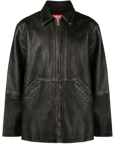 DIESEL L-stoller-treat Leather Jacket - Black
